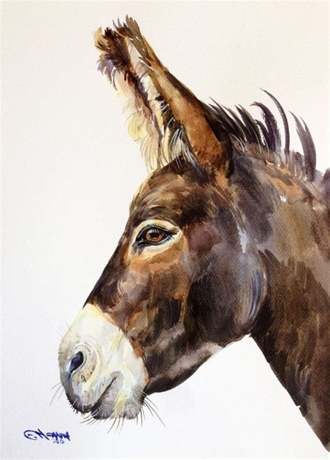 ORIGINAL WATERCOLOR PAINTING Donkey Portrait, Farm Animal, Barnyard ...