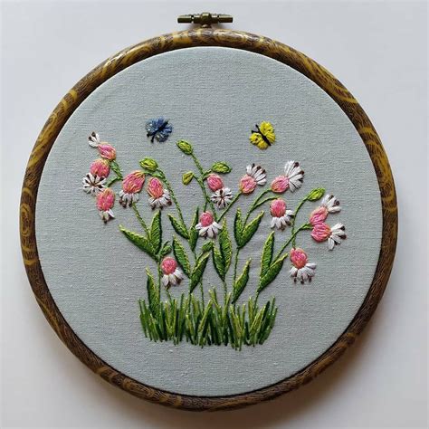 Wall hanging embroidered art, flowers framed embroidered art, handmade ...