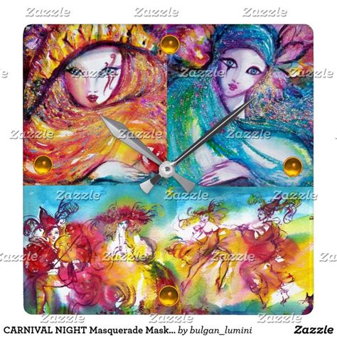 CARNIVAL NIGHT Masquerade Masks ,Dance and Music Square Wall Clock | Zazzle | Masks masquerade ...