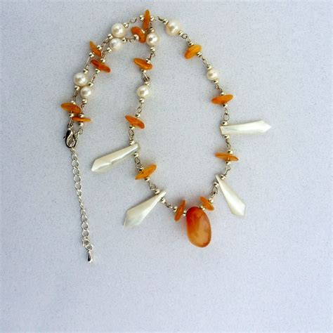 Shell, Agate, and Amber Necklace | Jewelry I made | Jennifer C. | Flickr