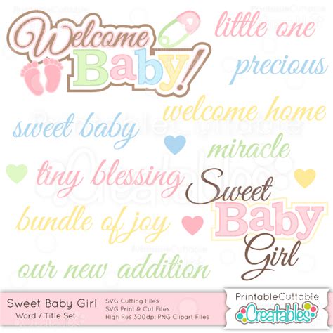 Sweet Baby Girl Word/Title Set SVG Cuts & Clipart