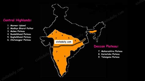 india map with the location of central highlandss and other major ...