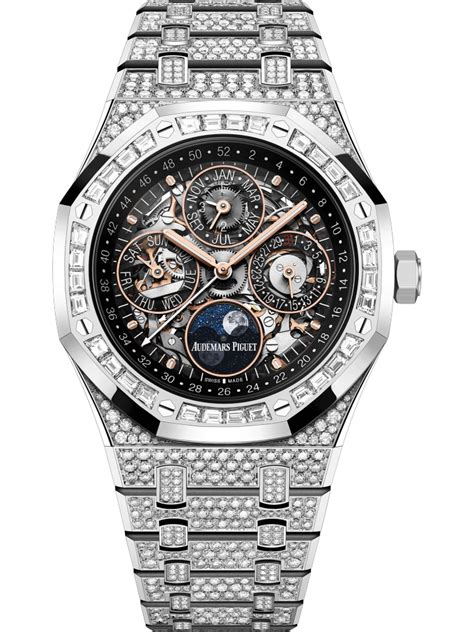 Audemars Piguet Royal Oak Chronograph Perpetual Calendar Grey Gold Skeleton with Diamonds ...