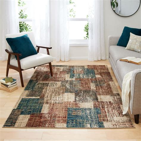 Mainstays Abstract Tiles Indoor Living Room Area Rug, Brown, 5' x 7 ...