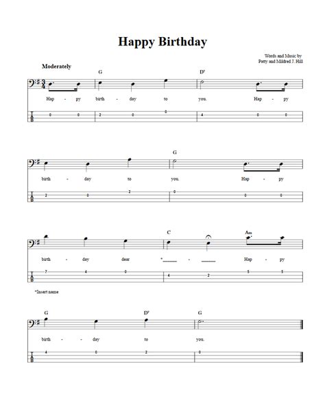 Happy Birthday Bass Guitar Sheet Music And Tab With Chords And Lyrics ...