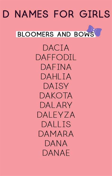 Girl Names that Start with D - Bloomers and Bows