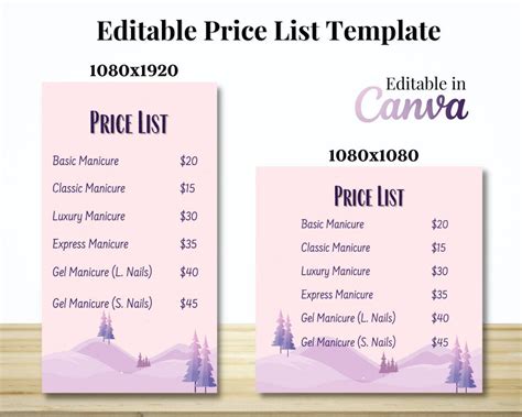 Editable Price List Template Canva Template Price Guide - Etsy