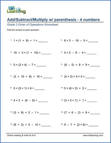 Grade 3 Order of Operations Worksheets - free and printable | K5 Learning