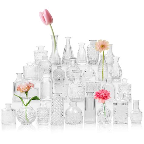 BUIBN Small Glass Vases Bulk Set of 30, Mini Vases for Flowers, Wedding Vases Centerpieces ...