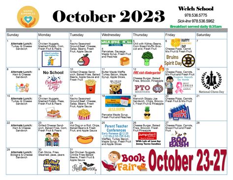 October Calendar : Peabody Public Schools