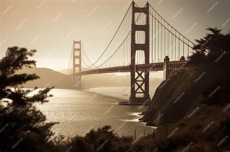 Premium AI Image | A golden gate bridge is seen in the fog.