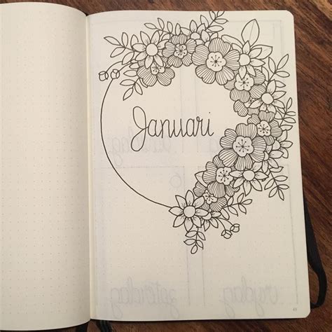 Bullet journal monthly cover page, January cover page, flower drawings. @myownjournalstyle | For ...