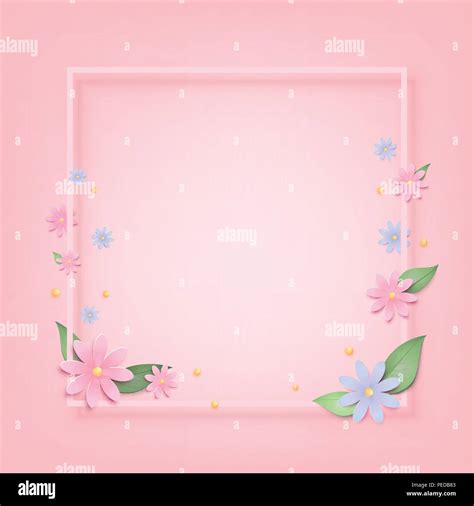 Cover with empty frame and flowers. Pink background. Elements for ...