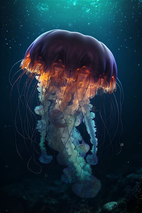 A Stunning Jellyfish Gracefully Glides through the Water Stock Illustration - Illustration of ...