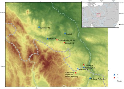 Distribution of Gravettian sites in the Odra river catchment area. 1... | Download Scientific ...