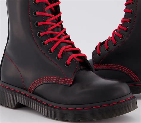 Dr. Martens 8 Eyelet Lace Up Boots Black Red Stitch - Ankle Boots