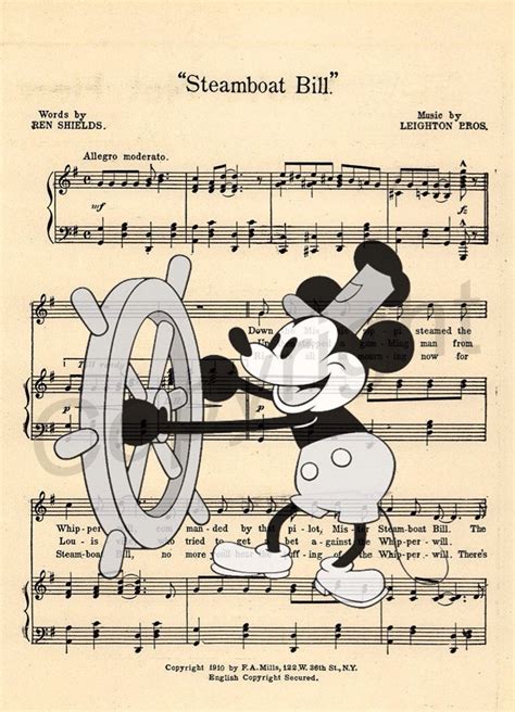 Mickey Steamboat Willie Sheet Music Art Print - Etsy