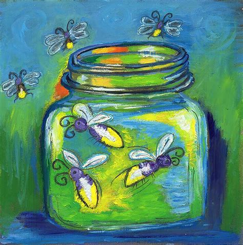 Fireflies in a jar Painting by Eliza Filimon | Saatchi Art