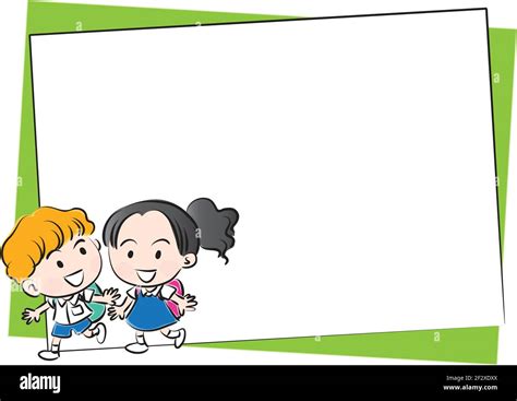 vector cartoon school boy and girl card frame border background Stock ...