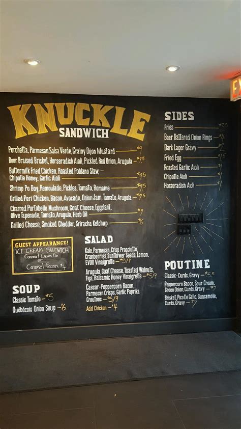 Menu at Knuckle Sandwich restaurant, Toronto