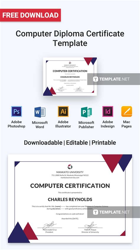 Download Free Computer Diploma Certificate Template, Professionally Designed Certificates to ...