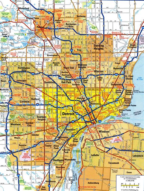 Road map of Detroit Michigan USA street area detailed free highway large