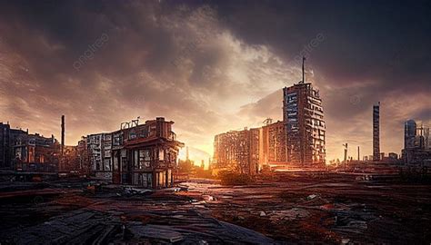 Destroyed In War Post Apocalyptic City Background Under Storm Clouds Destroyed City Background ...