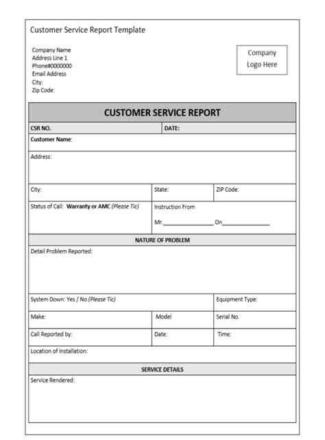 Customer Service Report Template - Excel Word Template