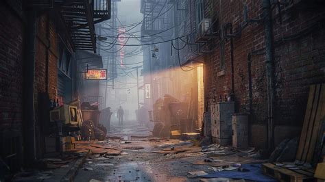 ArtStation - A shabby back alley, Maarten Hof | Environment concept art, Urban landscape, 3d artist