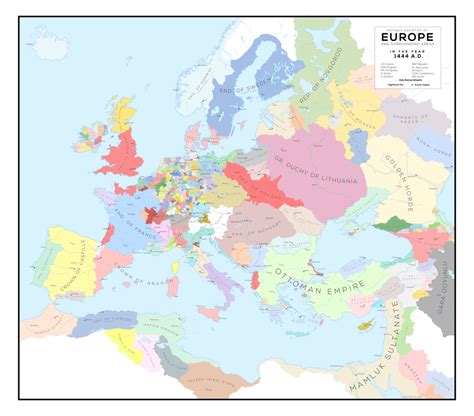 [OC] (Revised) Map of Europe in 1444 : eu4