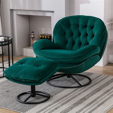 Velvet Swivel Accent Chair with Ottoman, Comfortable Reading Armchair ...