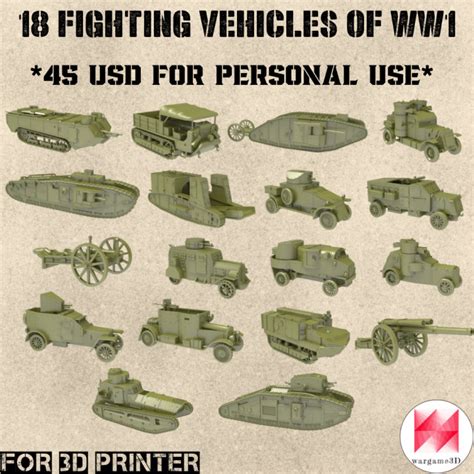 Téléchargement STL PACK - 18 Fighting vehicles of WW1 (1:56, 28mm ...