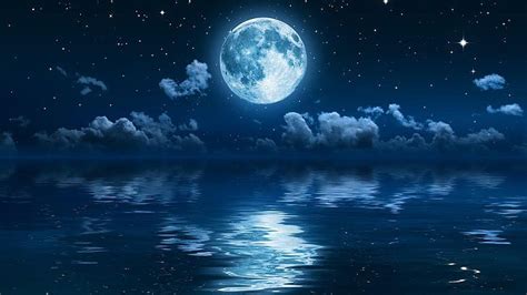 full moon, stars, sea, sky, night, night sky HD wallpaper | Fond d'écran ordinateur, Fond d ...