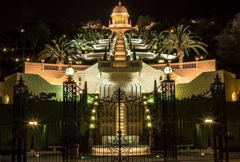 Night View on Bahai Gardens. Israel. Stock Photo - Image of color, faith: 27405314