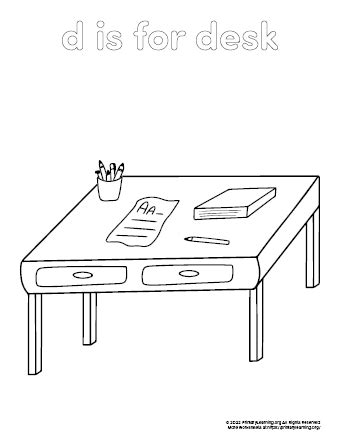 Desk Coloring Page | PrimaryLearning.Org