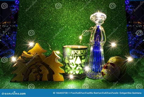 Christmas Nativity Scene with Saint Glass and Lights Stock Photo - Image of angels, festive ...