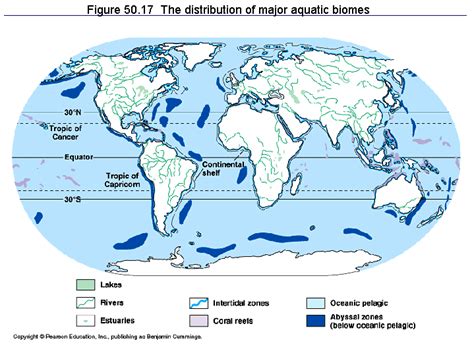 Figure 50.17 The distribution of major aquatic biomes