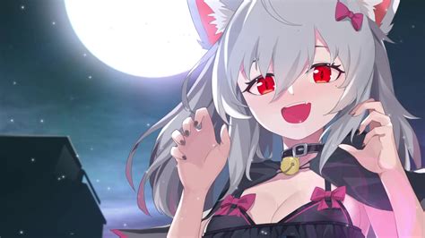 Cute Anime Wolf Girl With Moon Live Wallpaper - WallpaperWaifu