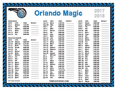 Printable 2017-2018 Orlando Magic Schedule