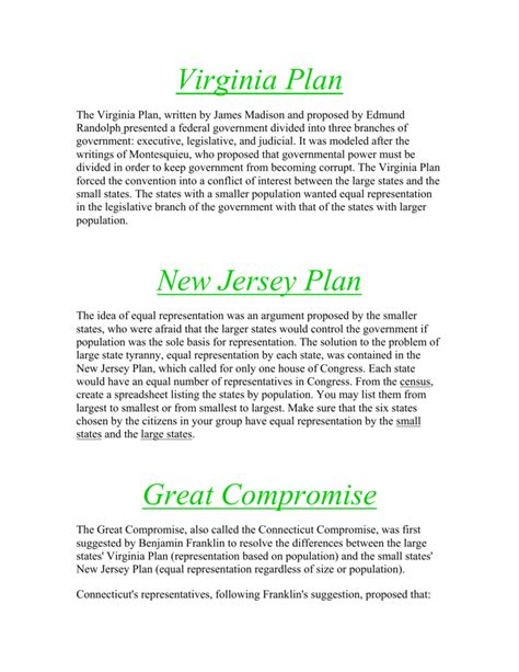 Virginia Plan New Jersey Plan Great Compromise