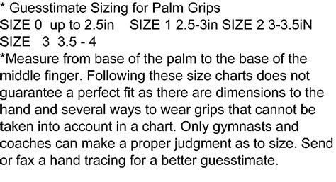 Size Chart - Gymnastics Kits