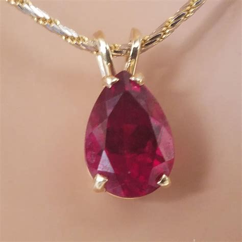 Pendant Gold Pendant Ruby Pendant 14K Solid Yellow Gold - Etsy