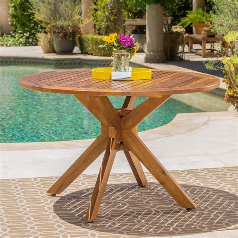 Noble House Teak Brown Round Wood Outdoor Dining Table 11974 - The Home Depot
