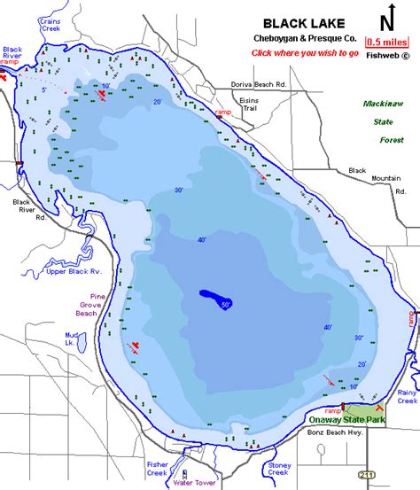 Black Lake Map Cheboygan County Michigan Fishing Michigan Interactive™