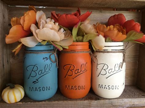 Mason Jar Vase Set. Fall Vases. Fall Decor. Rustic Decor. Home Decor. Thanksgiving Decor. Fall ...