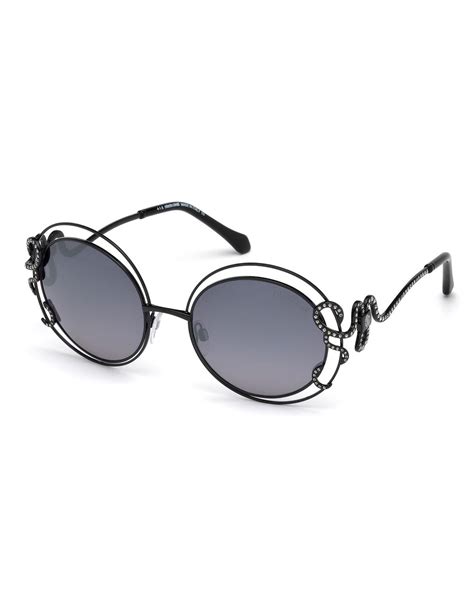 Roberto Cavalli Round Open-inset Snake Sunglasses in Black - Lyst