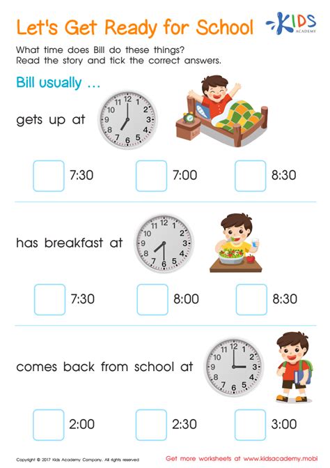 Lets Get Ready For School Time Printable: Worksheet for Children