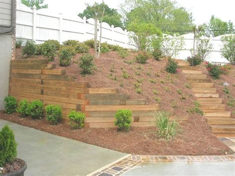 timber retaining wall | outdoors | Pinterest | Hillside landscaping, Sloped backyard, Backyard ...