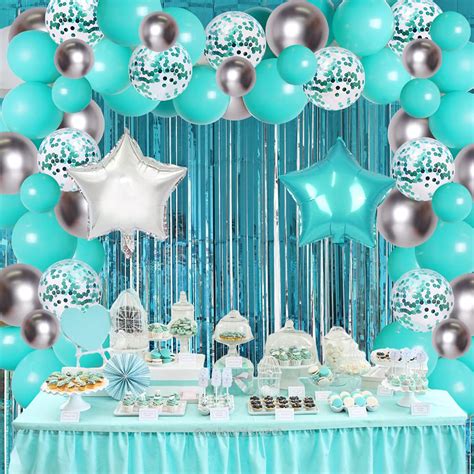 Teal Blue Birthday Decorations Set with Happy Birthday Balloons Banner ...