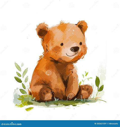 Little Bear Cub in Style Watercolor, Cute, White Background Stock ...